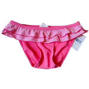 NWT Lauren James Womens Pink Stripe Ruffle Hipster Bikini Bottom Sz Small